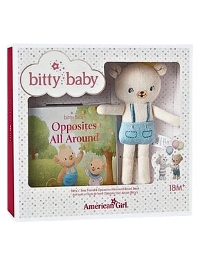 American Girl Bitty Baby Bear Plush & Opposites All Around Board Book Set New